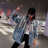 Denim Sparkle Jacket Spring Mid-Length Denim Jacket for Women