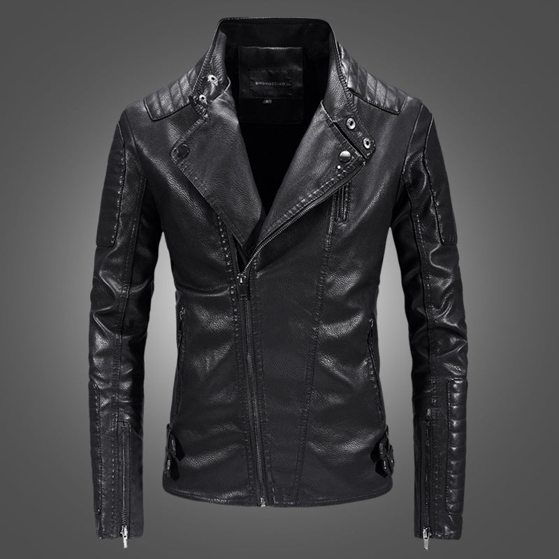 1970 East West Leather Jacket Fleece-Lined Lapel Men's Motorcycle Leather Jacket Coat