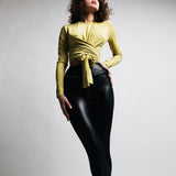 Leather Leggings Autumn and Winter Underwear-Shaped Stitching Pu Tight High Waist Zipper Leather Pants