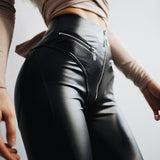Leather Leggings Autumn and Winter Underwear-Shaped Stitching Pu Tight High Waist Zipper Leather Pants