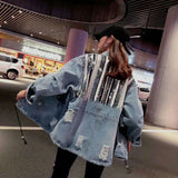 Denim Sparkle Jacket Spring Mid-Length Denim Jacket for Women