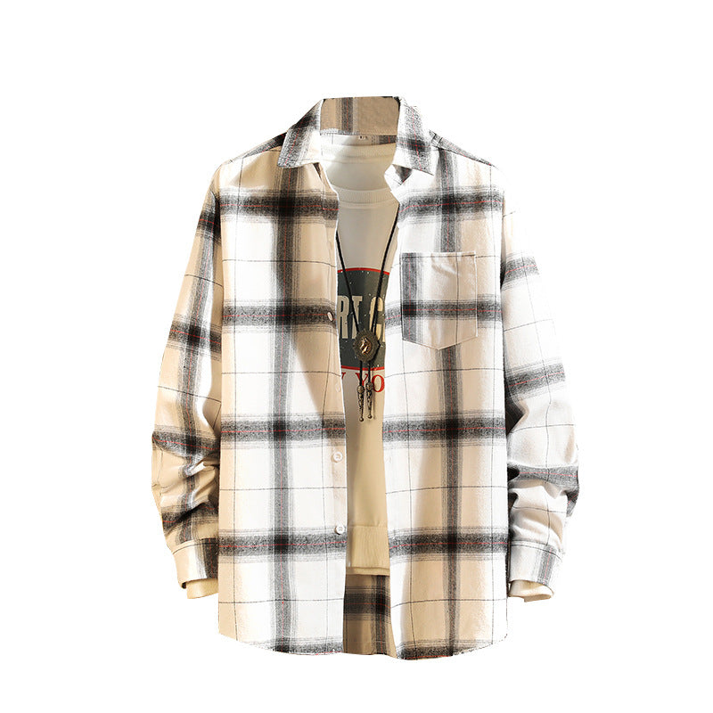 Men's Retro Trendy Striped Plaid Shirt Men's Fashion Casual Loose Long Sleeve Top Trendy Men Shirt
