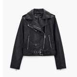 Urban Leather Jacket Women's Motorcycle Leather Coat Fall Lapels Belt Decoration Short Pu Jacket
