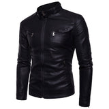 Urban Leather Jacket Fleece-Lined Men's Leather Coat Stand Collar Iron Button Men's Motorcycle Leather Jacket