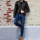 Urban Leather Jacket Men's Leather Jacket Lapel PU Leather Short Casual Men's Clothing Motorcycle Jacket