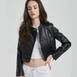 Urban Leather Jacket Spring Women's Leather Top Short Stand Collar Women's Motorcycle Jacket Washed Small Leather Coat