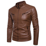 Urban Leather Jacket Fleece-Lined Men's Leather Coat Stand Collar Iron Button Men's Motorcycle Leather Jacket