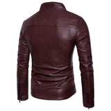 Urban Leather Jacket Fleece-Lined Men's Leather Coat Stand Collar Iron Button Men's Motorcycle Leather Jacket