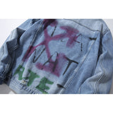 Arrow Denim Jacket Jean Coat Ow Graffiti Rendering Arrow Distressed Locomotive Men And Women Denim Jacket Coat Owt