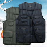Men Utility Vest Work Zipper Tactical Work Vest Slim Pocket Jacket Autumn and Winter Men's Vest Warm Vest