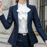Women Pants Suit Uniform Designs Formal Style Office Lady Bussiness Attire Fall Winter Fashion Slimming Formal Wear Striped Suit Overalls