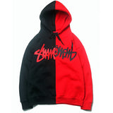 Split Hoodie Demons and Angels Yin Yang Color Contrast Patchwork Fleece Lined