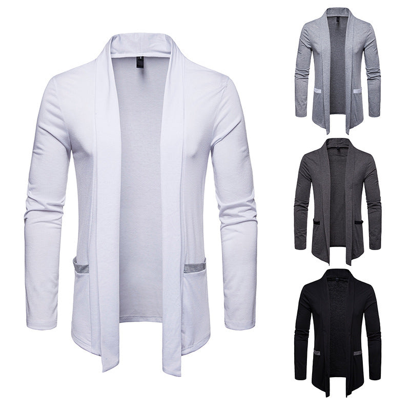 Men's Solid Color Slim Sweater Fashion Casual Simple Jacket Men Cardigan Sweater