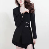 Women Skirt & Blzer Suit Uniform Designs Formal Style Office Lady Bussiness Attire Fall V-Neck Belt Irregular Suit
