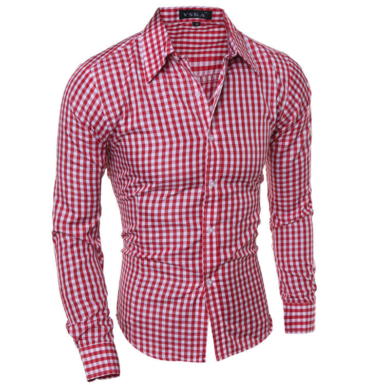 Men's Plaid Casual Shirt Men's Slim-Fit Long-Sleeved Fashion Shirt Men Shirt