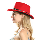 Wester Hats Western Denim Woolen Hat Ethnic Style Fedora Hat Red and Black Color Matching Hat