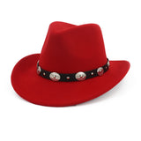 Wester Hats Western Denim Woolen Hat Ethnic Style Fedora Hat Red and Black Color Matching Hat