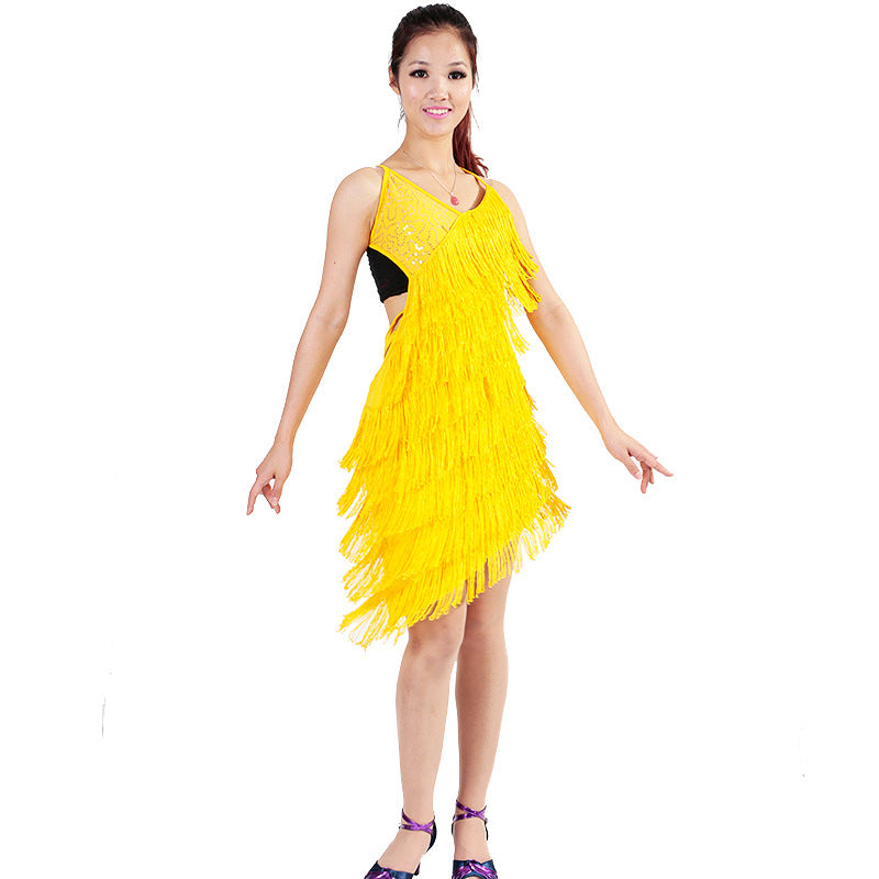 Flapper Dress Sequined Sexy V-neck Tassel Dress Backless Strap Women's Dress