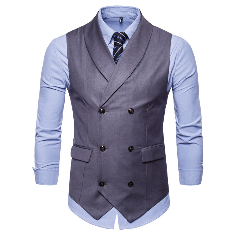 Tuxedo Vests Men Suit Vest Autumn Men's Casual Solid Color Double Breasted Vest Suit