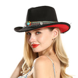 Wester Hats Woolen Hat Red and Black Color Matching Hat Ethnic Style Fedora Hat