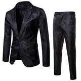 Burgundy Suit Autumn and Winter Men's Glossy Dark Pattern Suit Pullover Lapel Suit