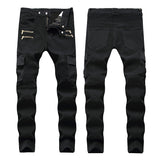 Men's Pleated Slim Fit Biker Jeans Biker Jeans Stretch Slim Jeans Multi-Pocket Zipper Overalls