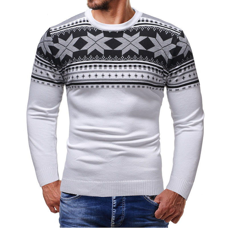 Men's Autumn Polygonal Pattern Sweater Men's Fashion Casual round Neck Pullover Men Pullover Sweaters