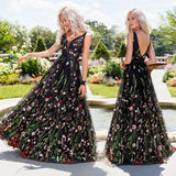 Bohemian Chic Wedding Dress Sexy Deep V Sleeveless Embroidered Dress