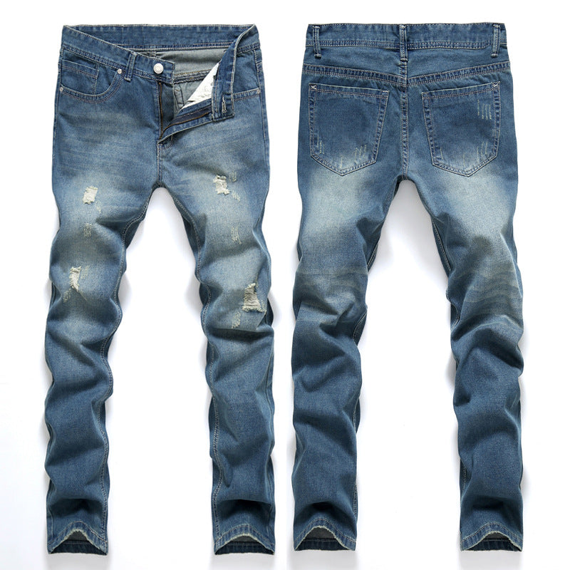 Men Distressed Jeans Man Ripped Jean Destructed Denim Pants Spring/Summer Fashion Casual Straight Leg Slim Jeans