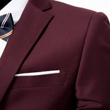 Burgundy Suit Men's Suit Set One Button Work All-Match Suit Slim-Fitting Suit Temperament Men