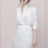 Women Skirt & Blzer Suit Uniform Designs Formal Style Office Lady Bussiness Attire Long Sleeve Lace Mesh Skirt