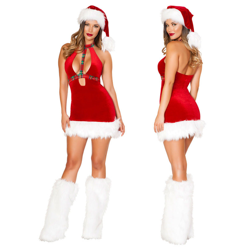 Valentine's Day Outfits V-neck Plaid Slip Dress Christmas Girl Outfit