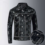 Hand Painted Leather Jackets PU Leather Coat Male Letter Jacquard Lapel Autumn Biker's Leather Jacket