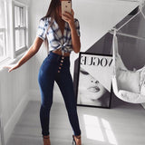 100 Cotton Jeans Women High Waist Hip Lift Slim Fit Breasted Jeans Women's Trousers