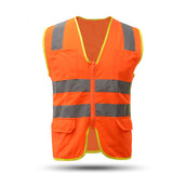 Men's Vest Safety Vests with Pockets Reflective Clothing for Outdoor Work -Sfves Reflective Safety Vest Reflective Waistcoat, Safety Clothes Printable Multi-Pocket Vest Power Red Horse