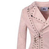 Spiked Leather Jacket Women's Fashion Rivet Lapel Zipper Jacket Coat