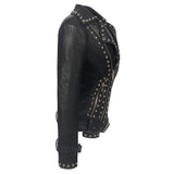 Spiked Leather Jacket Women's Lapel Zipper Leather Jacket Punk Rivet Pu plus Size Coat