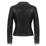 Spiked Leather Jacket Women's Lapel Zipper Leather Jacket Punk Rivet Pu plus Size Coat