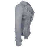 Spiked Leather Jacket Women's Long Sleeve Zipper Women's Leather Top Coat Pu Motorcycle Jacket for Women