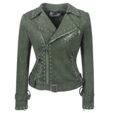 Spiked Leather Jacket Women's Lapel Zipper Leather Jacket Punk Rivet Pu plus Size Coat