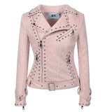 Spiked Leather Jacket Women's Fashion Rivet Lapel Zipper Jacket Coat