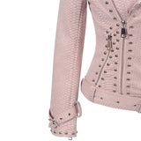 Spiked Leather Jacket Women's Fashion Rivet Lapel Zipper Jacket Coat