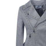 Spiked Leather Jacket Women's Long Sleeve Zipper Women's Leather Top Coat Pu Motorcycle Jacket for Women