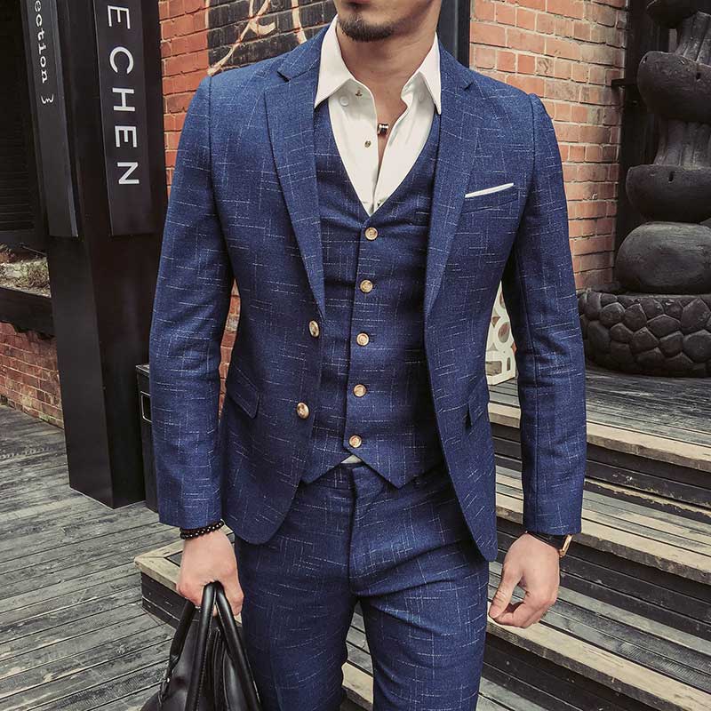Suit Three-Piece Men's Spring and Autumn New Two Buttons Three-Piece Suit Men's Slim Fit Bridegroom Suit Blazer & Vest & Pant Men's Suits 3 Piece Set