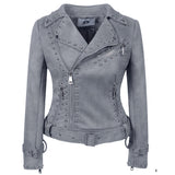 Spiked Leather Jacket Women's Fashion Rivet Lapel Zipper Jacket Coat