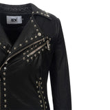 Spiked Leather Jacket Women's Lapel Zipper Leather Jacket Punk Rivet Pu plus Size Coat