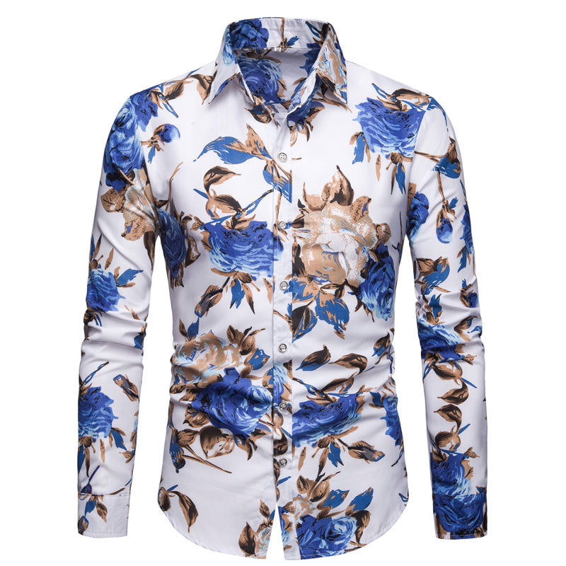Men's Slim Fit XL Long Sleeve Printed Shirt Fashion Casual plus Size Retro Sports Men Shirt