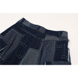 Men Jean Shorts Stitching Denim Shorts Men's Street Large Pocket Loose Straight Shorts