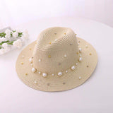 Fedora Golf Hats Pearl Beaded Top Hat Women's Sun-Proof Beach Hat Summer