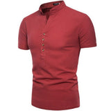 Men's Summer Solid Color Stand Collar Short Sleeve Shirt Fashion Trend Leisure Pullover Cotton Linen Shirt Men Shirt